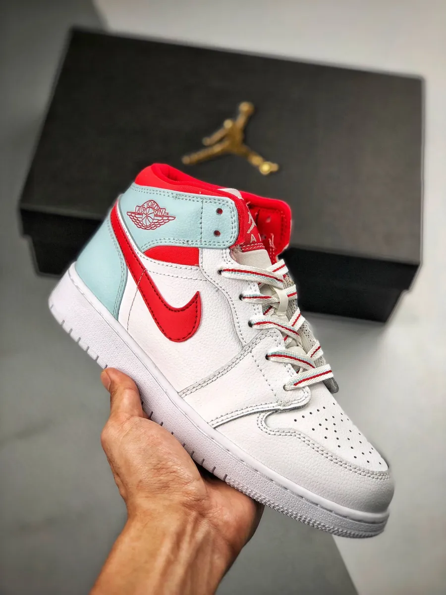 Air Jordan 1 Mid Gs 'Topaz Mist' AJ1 White Mist-Ember Glow-University Red 555112-104 Outlet