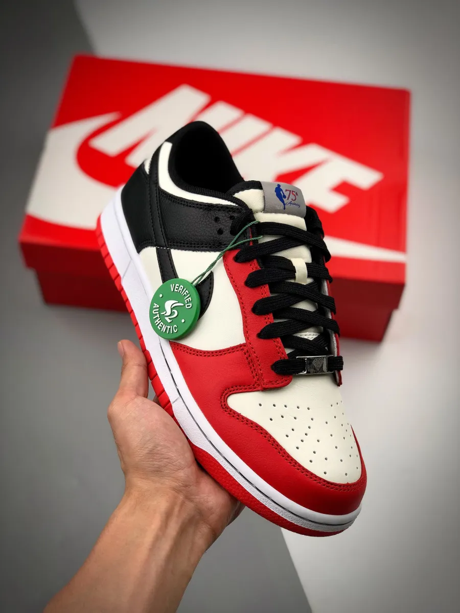 NBA x Nike Dunk Low EMB 'Chicago' Sail/Black-Chile Red DD3363-100 nike dunk low nba bulls