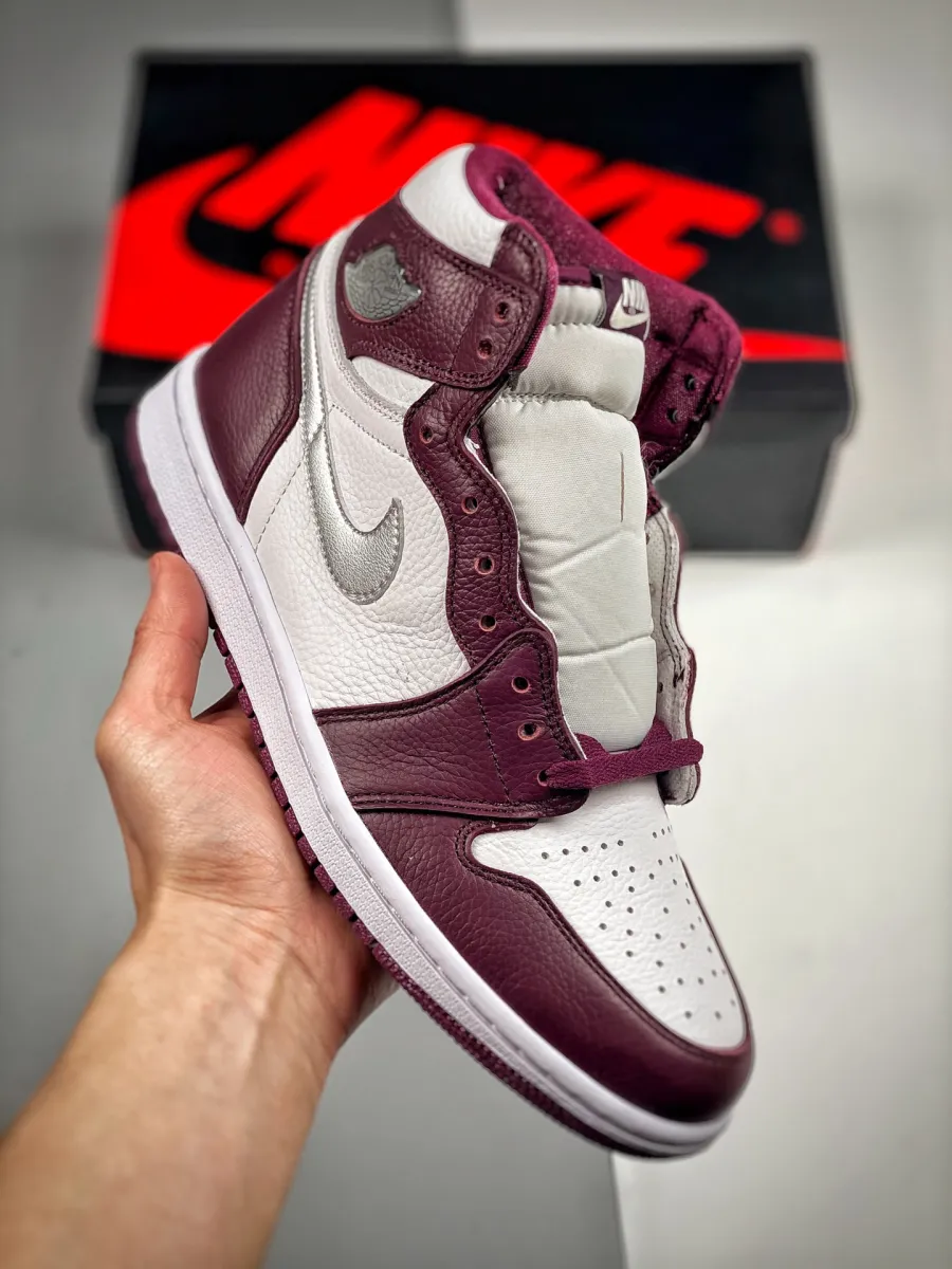 Air Jordan 1 Retro High OG Bordeaux/White-Metallic Silver / maroon and silver jordan 1