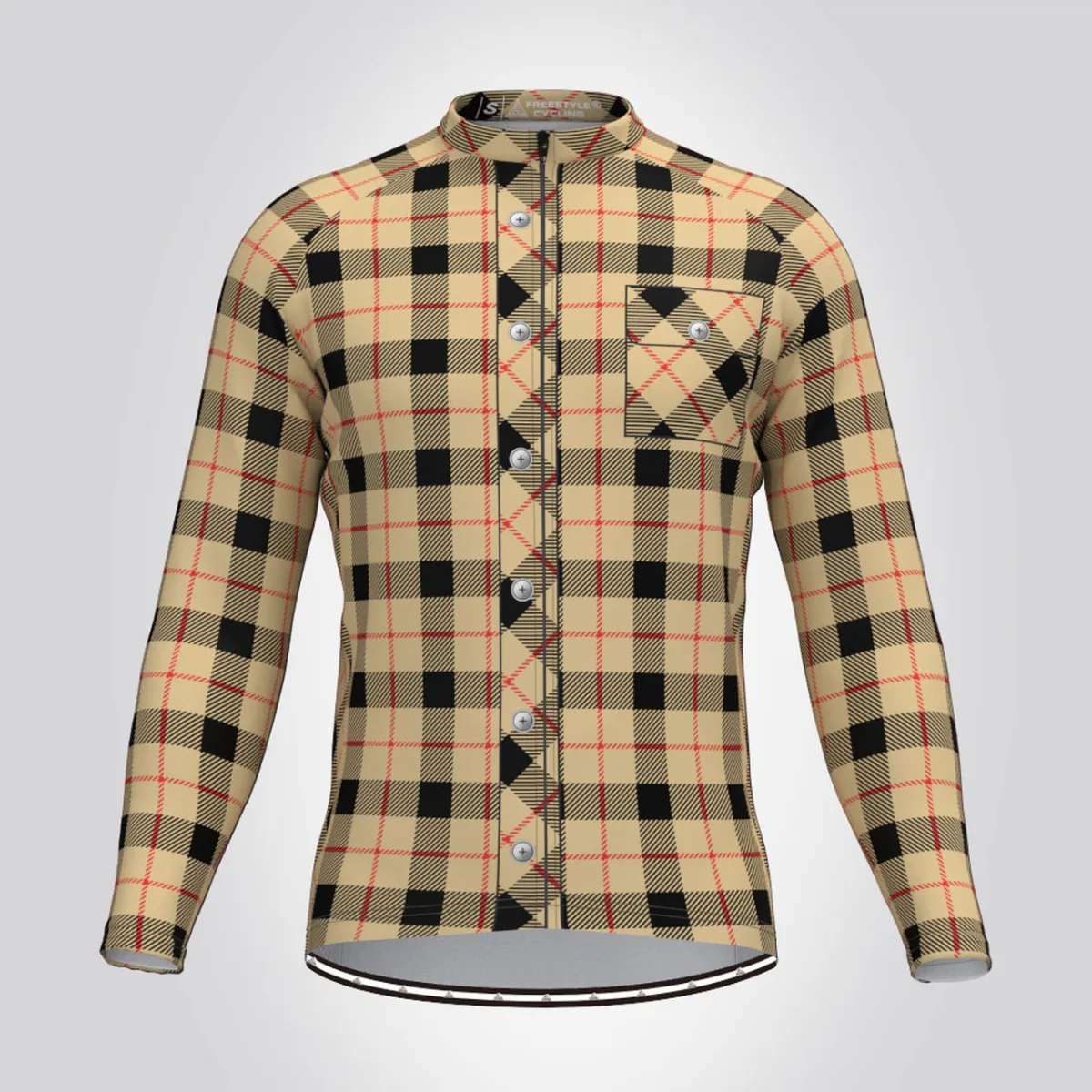 Plaid Checkered Shirt V17 Men's LS Cycling Jersey For Sale