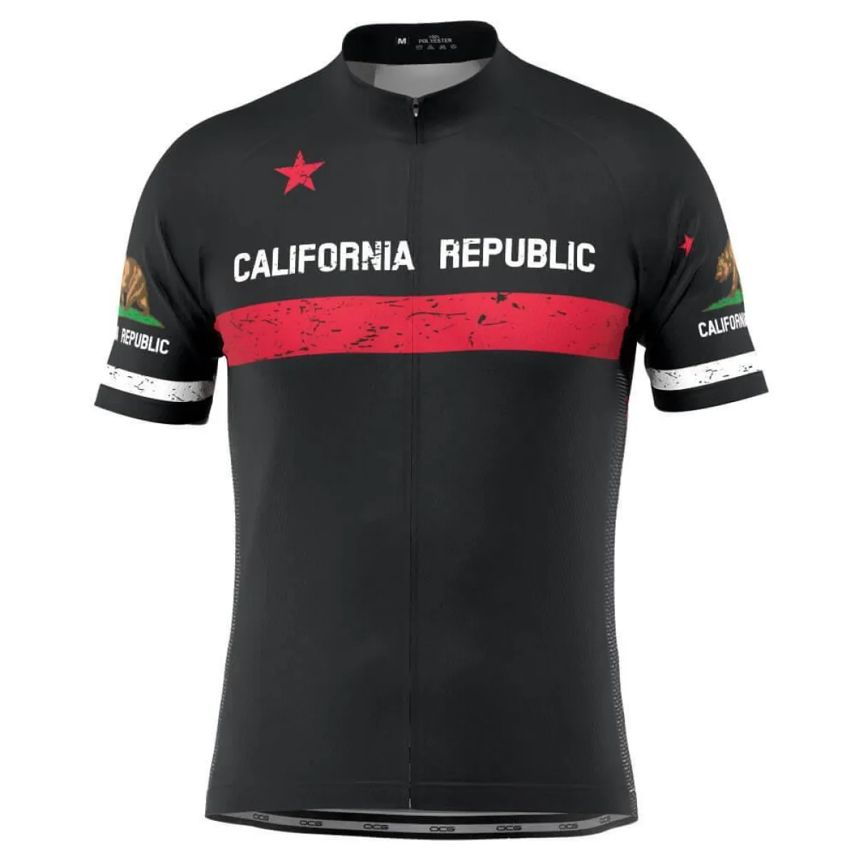 Men's California Republic Black Short Sleeve Cycling Jersey Cycle Jersey Black