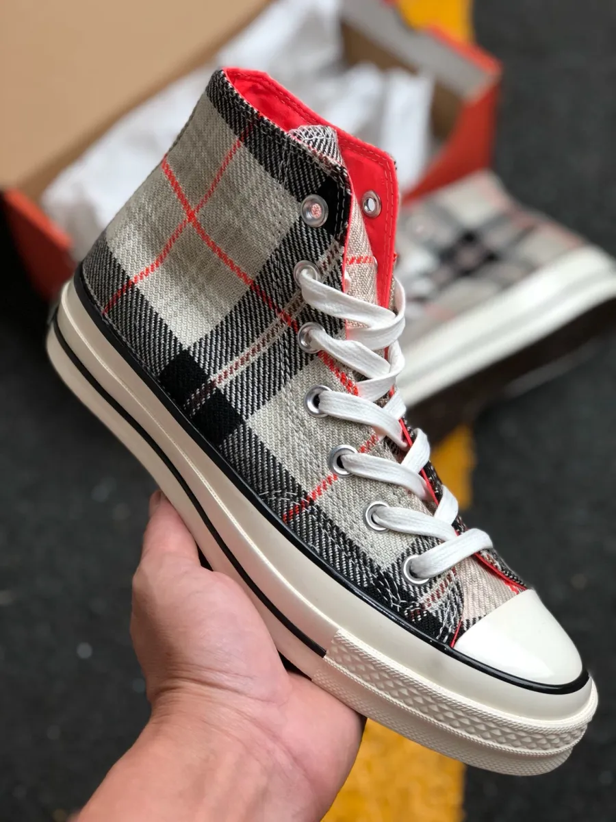 Converse Plaid Chuck 70 High Top Pale Putty/Bright Crimson 166496C Brand New
