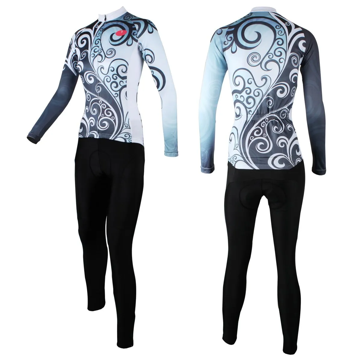 ILPALADINO Women's Long-Sleeves Bluish & Grey Orchid-decoration Cycling Apparel Outdoor Sports Leisure Biking Shirt Suit NO.324