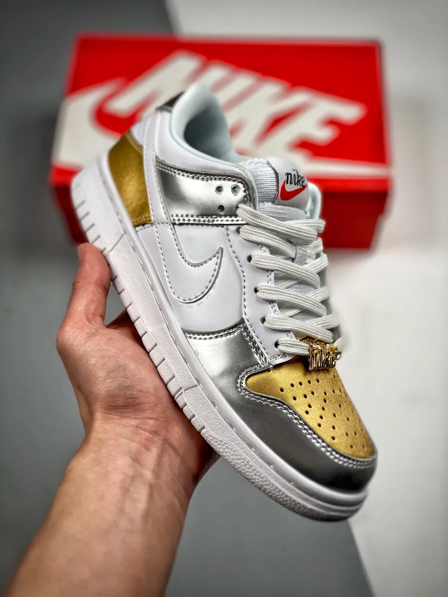 Nike Dunk Low Heirloom Gold/Silver-University Red-White DH4403-700 / nike metallic