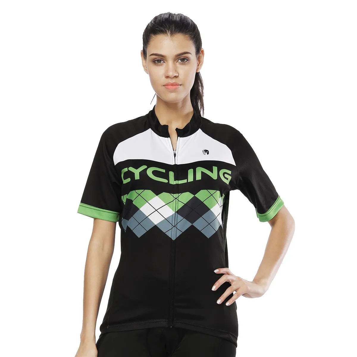 Green Mesh Splicing Black Women's Cycling Short-sleeve Bike Jersey T-shirt Summer Spring Road Bike Wear Mountain Bike MTB Clothes Sports Apparel Top NO. 800