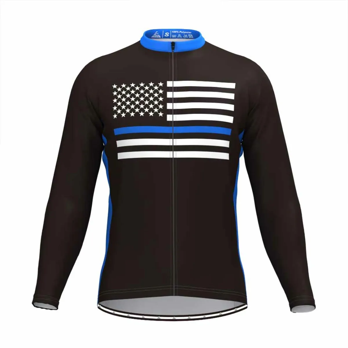 Blue American Flag Men's Long Sleeve Cycling Jersey