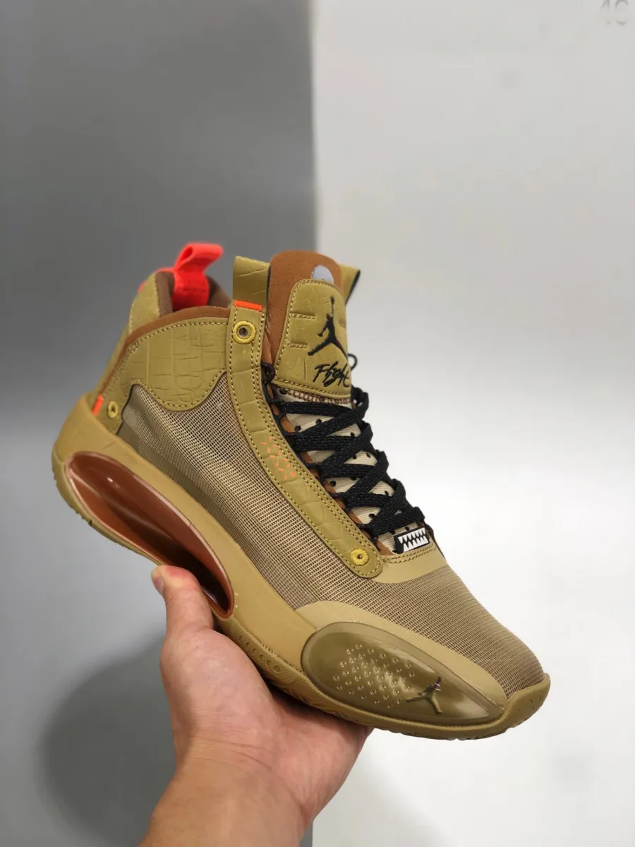 Air Jordan 34 'Bayou Boys' PE Brown Kelp/Bright Crimson Air Jordan 34 Bayou