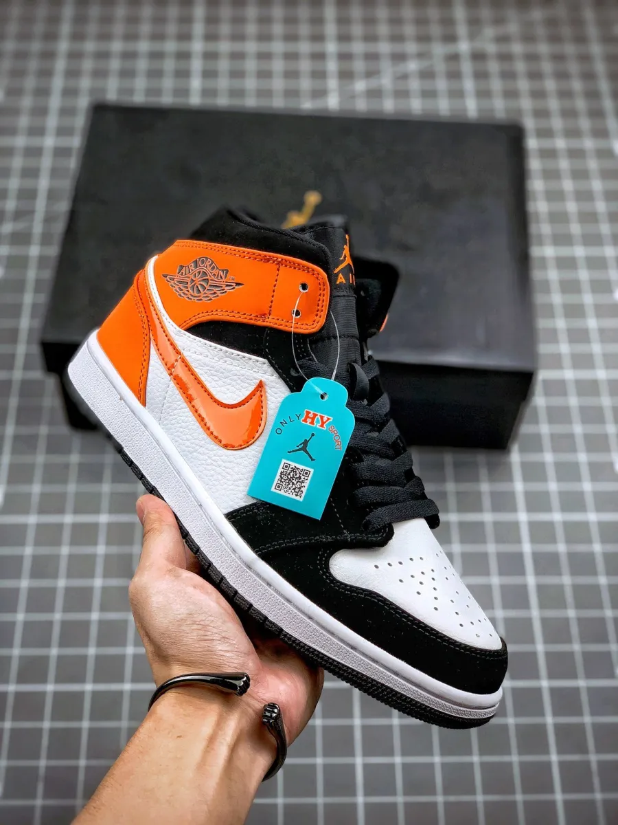 Air Jordan 1 Mid Shattered Backboard Black/Starfish-White AJ1 - air jordan 1 mid black/starfish-starfish-white
