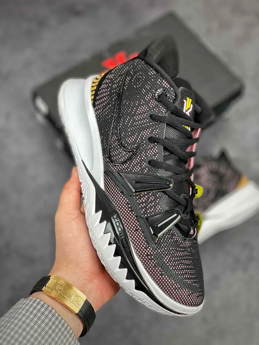 Nike Kyrie 7 'Embroidered Heels' Black Yellow Pink #nike kyrie 7 yellow