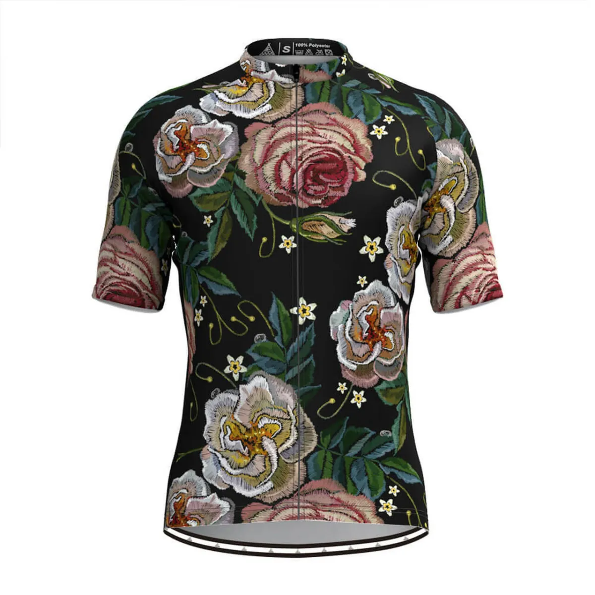 Men's Retro Rose Flower Embroidery Stitches Cycling Jersey V3