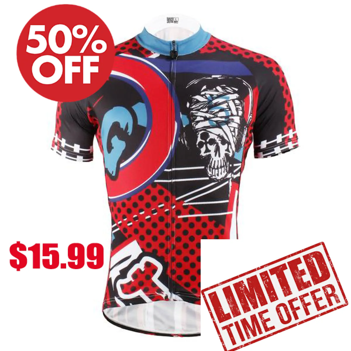 Injury Rock Skull Red Cycling Short Sleeve Jersey Biking Shirts 615