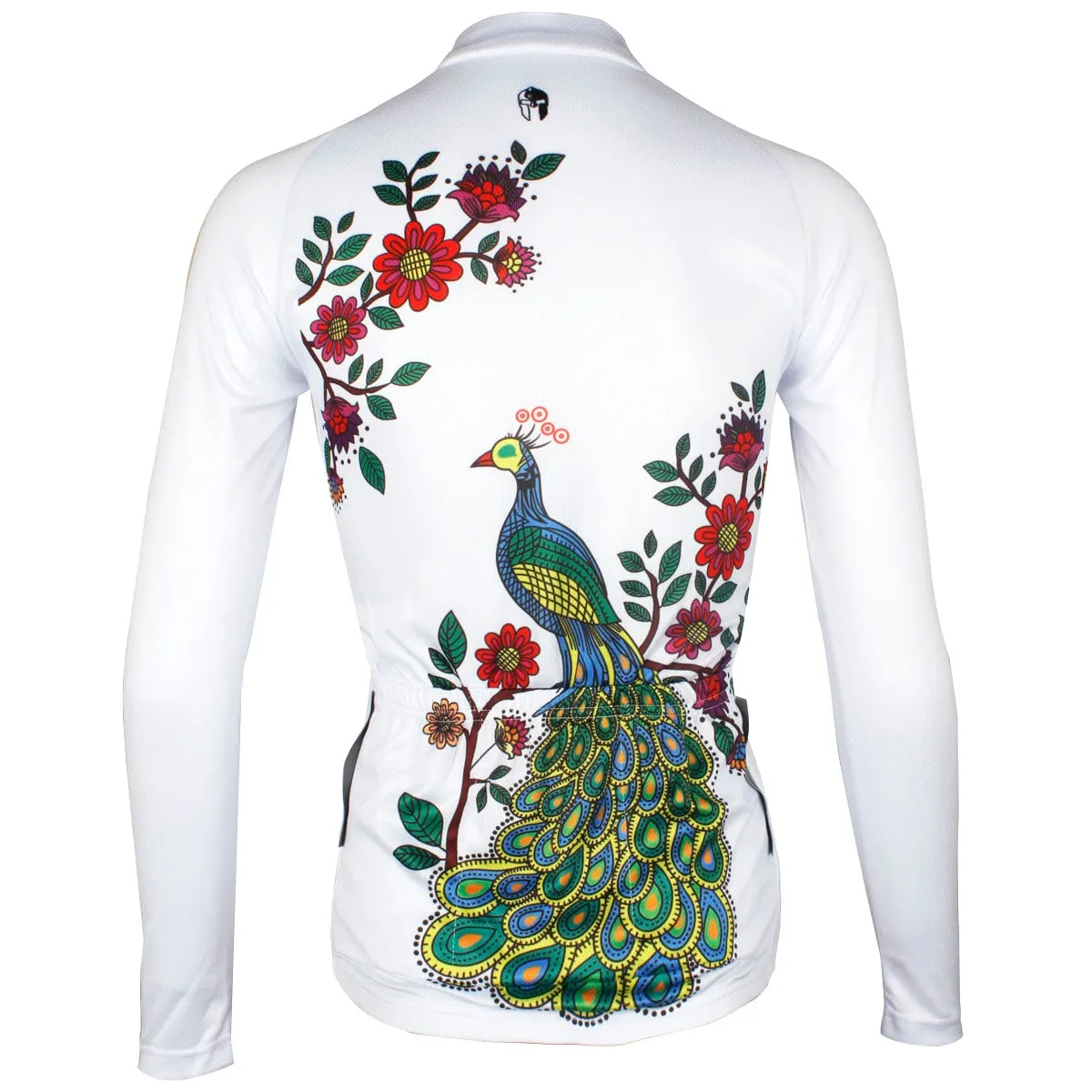 ILPALADINO Peacock & Flower Women's Tight Long Sleeve Cycling Jerseys Winter Pro Cycle Clothing Racing Apparel Outdoor Sports Leisure Biking shirt (Velvet) NO.734