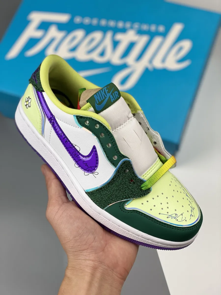 Air Jordan 1 Low 'Doernbecher' Gorge Green/Court Purple-White-Barely Volt - doernbecher jordans