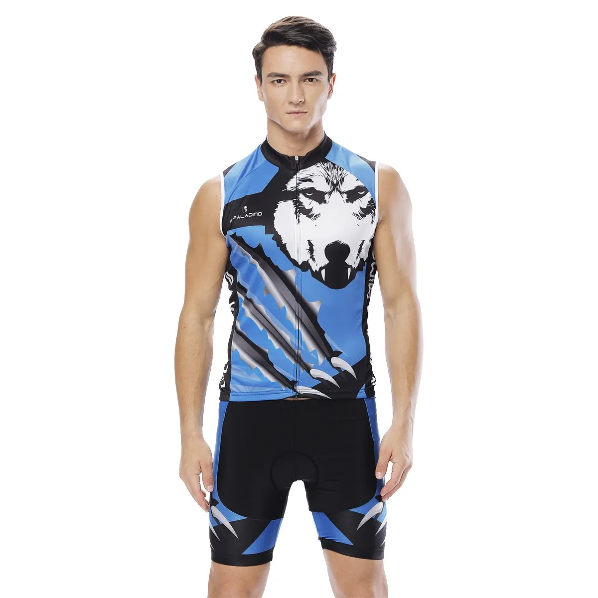 Wolverine Wolf Blue Men's Cycling Sleeveless Bike Jersey/Kit T-shirt Summer Spring Road Bike Wear Mountain Bike MTB Clothes Sports Apparel Top / Suit NO.811