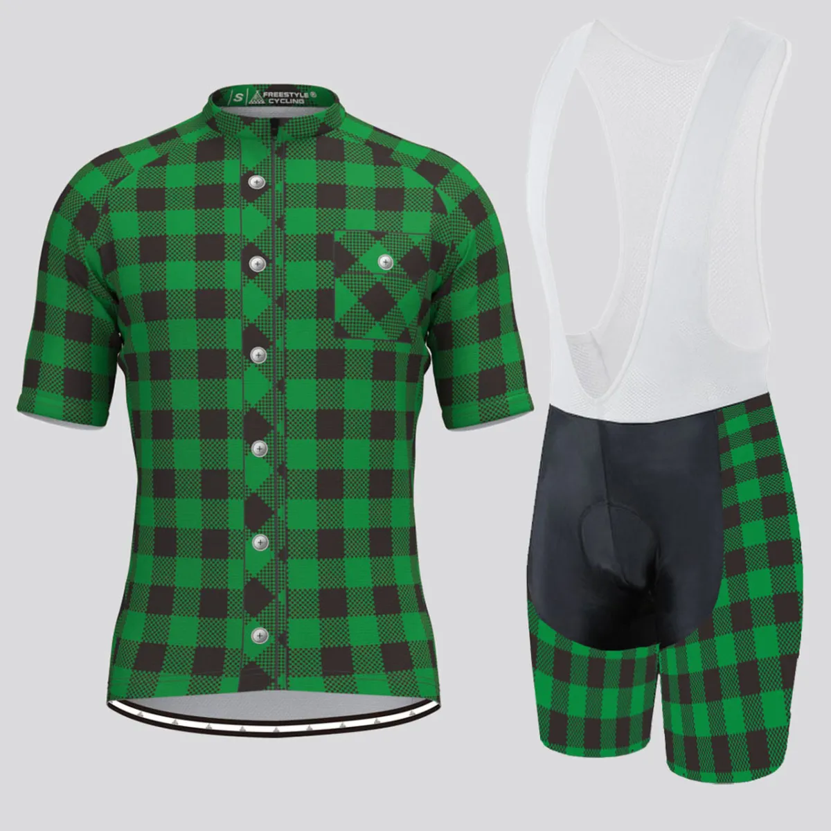 Plaid Checkered Shirt V1 Men's LS Cycling Kit Green Outlet