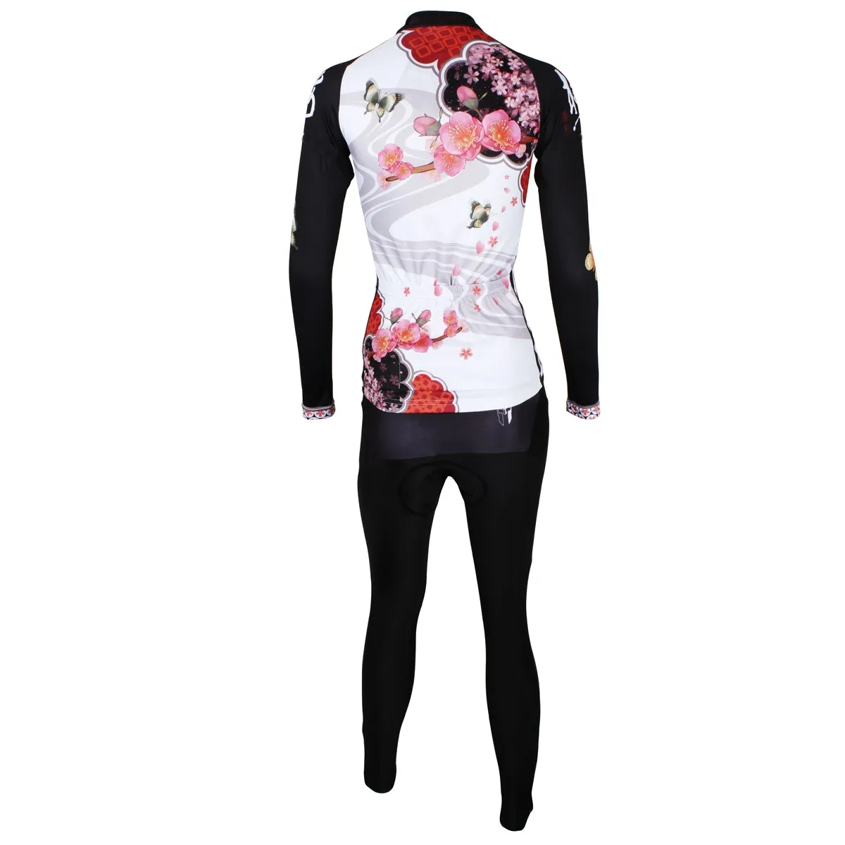 ILPALADINO Women's Long Sleeves Red Flower Cycling Apparel Outdoor Sports Gear Leisure Biking T-shirt Clothing Suits with Tights NO.542
