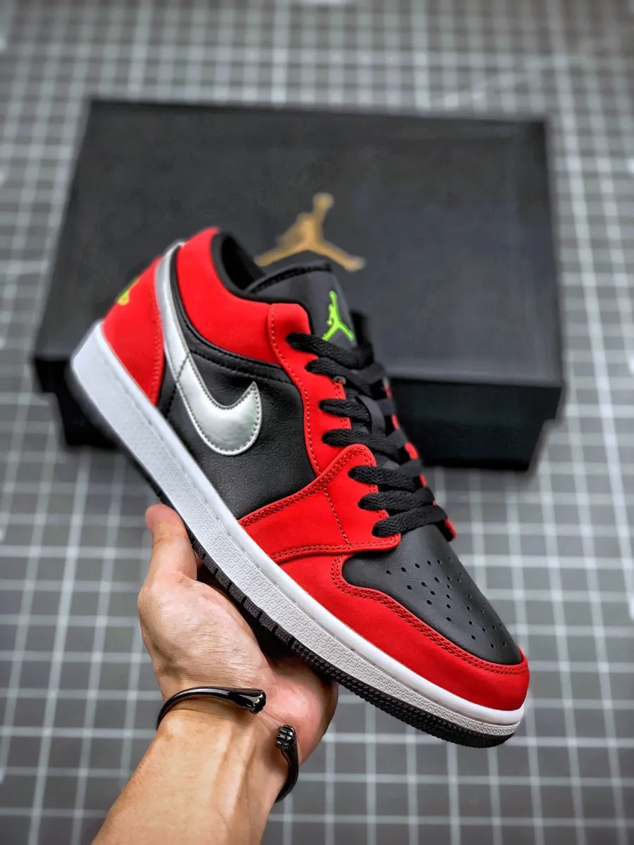 Air Jordan 1 Low Black/Green Pulse-Gym Red-White - air jordan low black red white