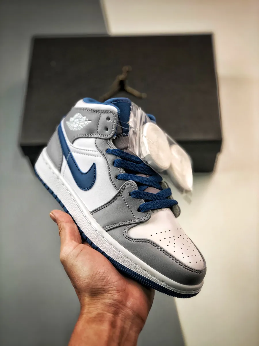 Air Jordan 1 Mid White True Blue Grey DQ8426-014 #jordan 1 mid cement