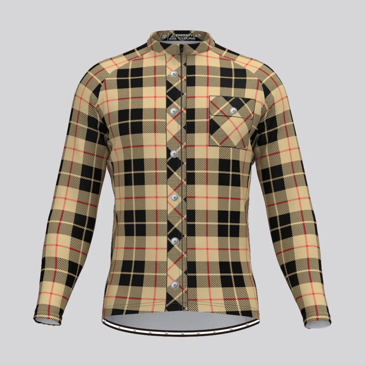 Plaid Checkered Shirt V15 Men's LS Cycling Jersey For Sale