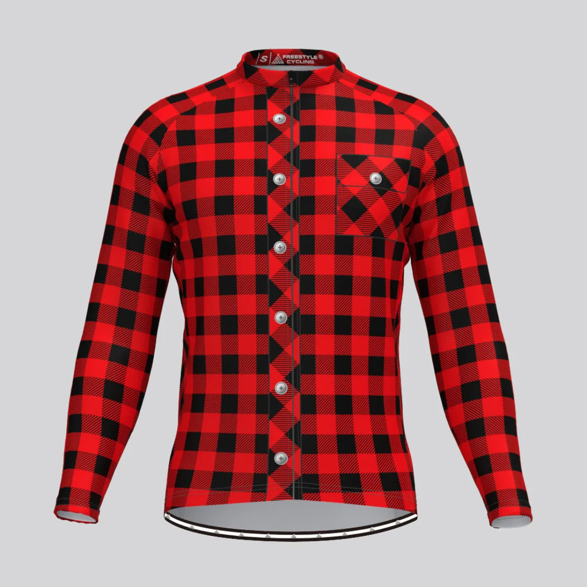 Plaid Checkered Shirt V2 Men's LS Cycling Jersey Red To Buy