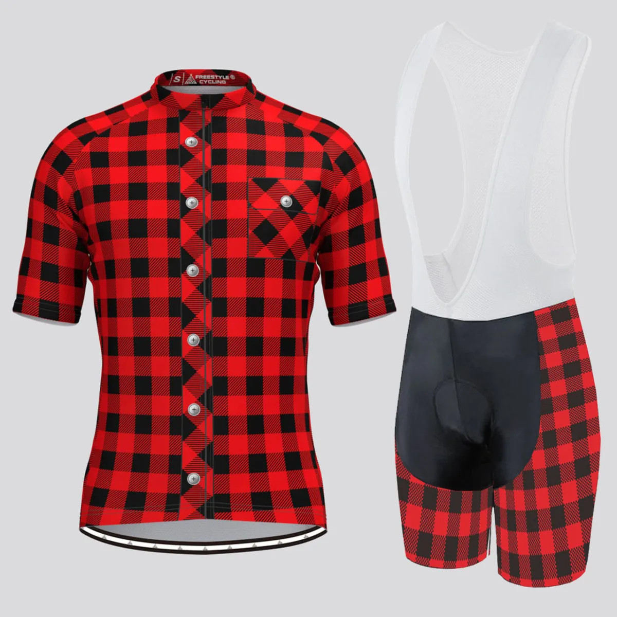 Plaid Checkered Shirt V2 Men's Cycling Kit Red Online