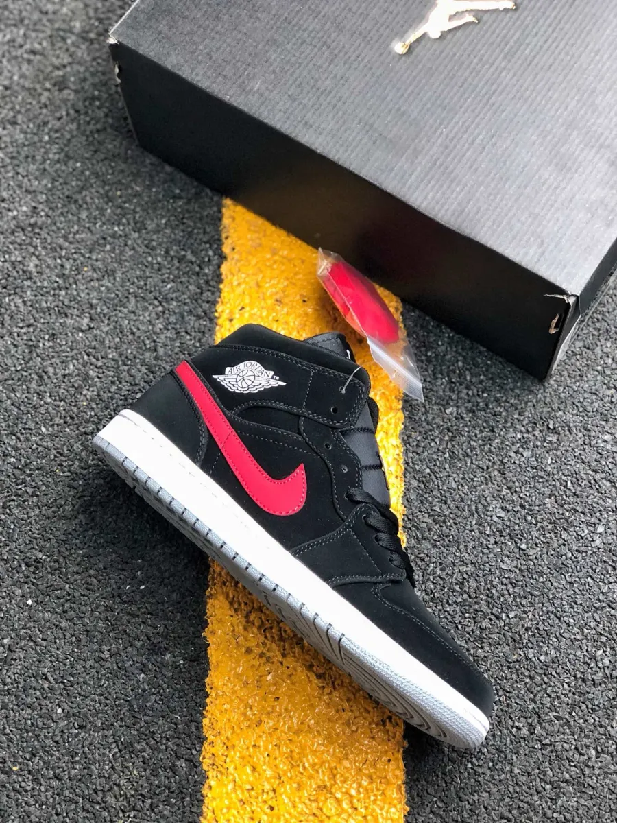 Air Jordan 1 Mid Black/University Red #air jordan 1 mid black university red
