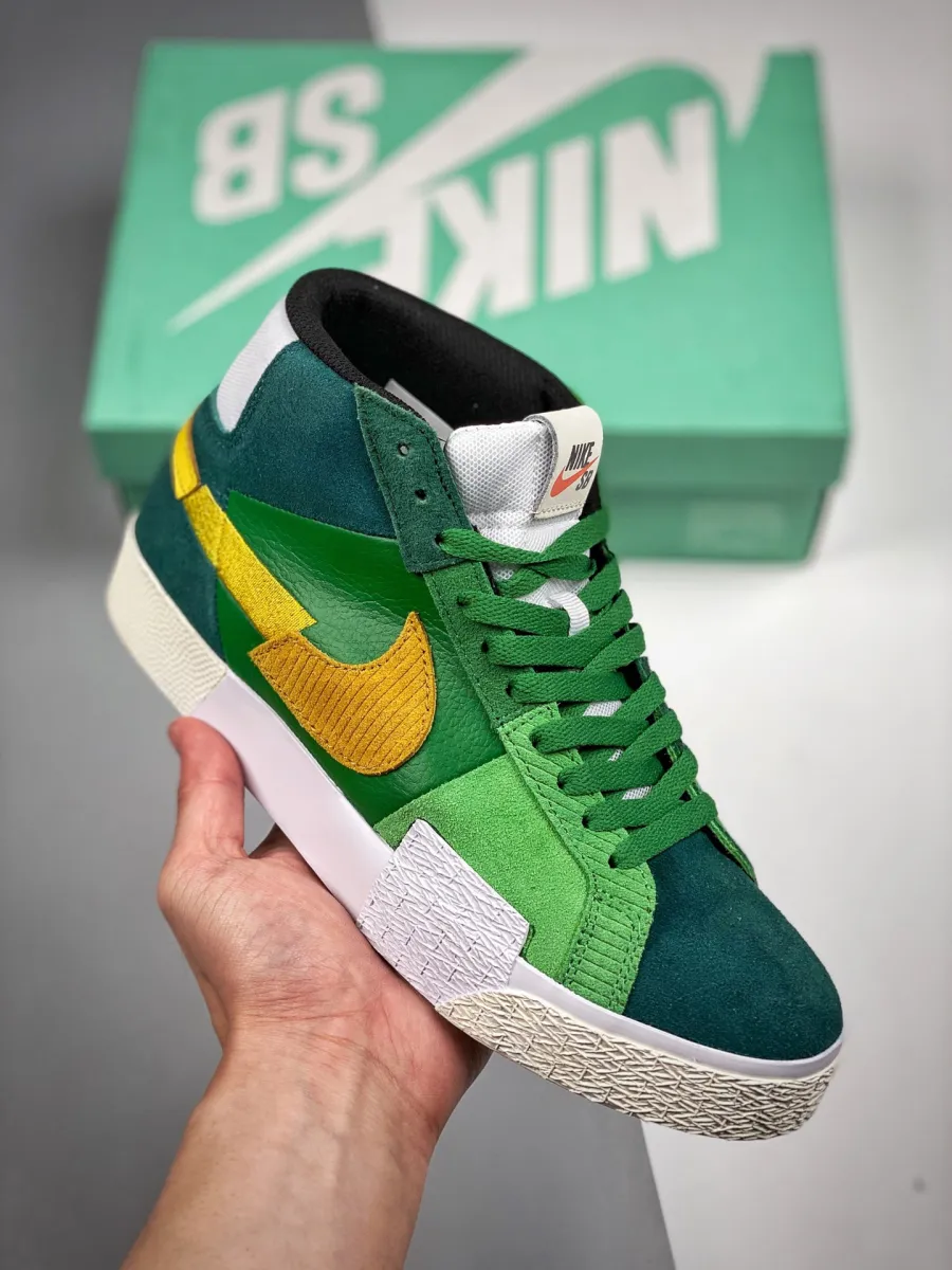 Nike SB Blazer Mid 'Mosaic' Aloe Verde/Rainforest/Spinach Green #nike rainforest green