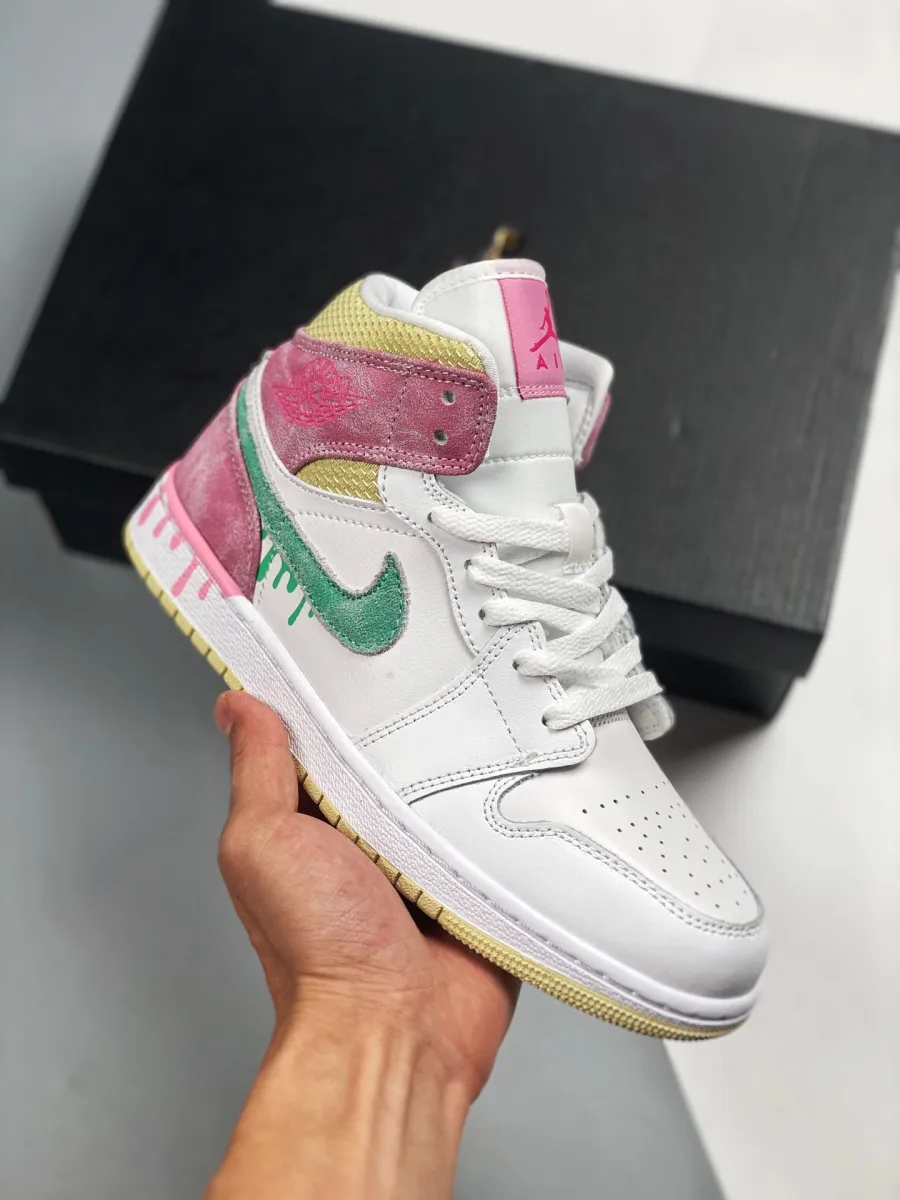 Jordan 1 Mid GS Paint Drip DD1666-100 #jordan 1 drip