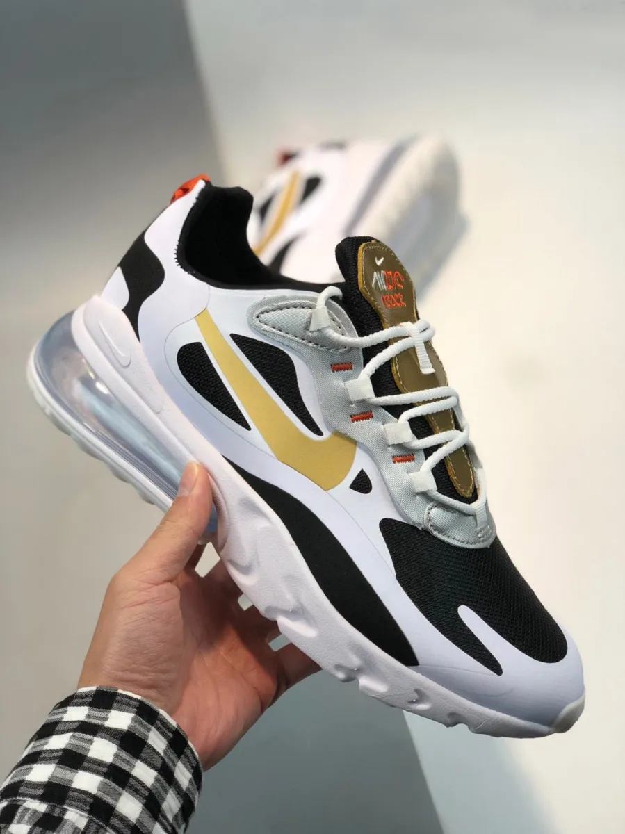 Nike Air Max 270 React Black/White-Metallic Gold CT3433-001 New Releases