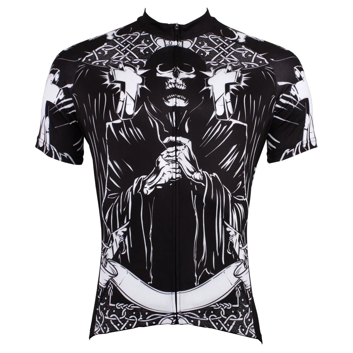 Men's Black Cycling Jersey Prayer Skull Bike Shirt 516