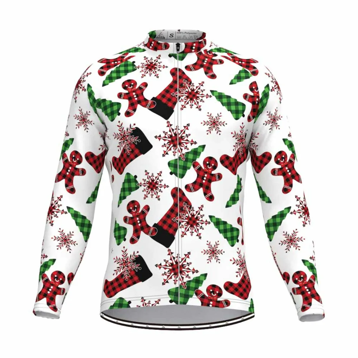 Check Shirt Themed Christmas Gingerbread Man LS Cycling Jersey
