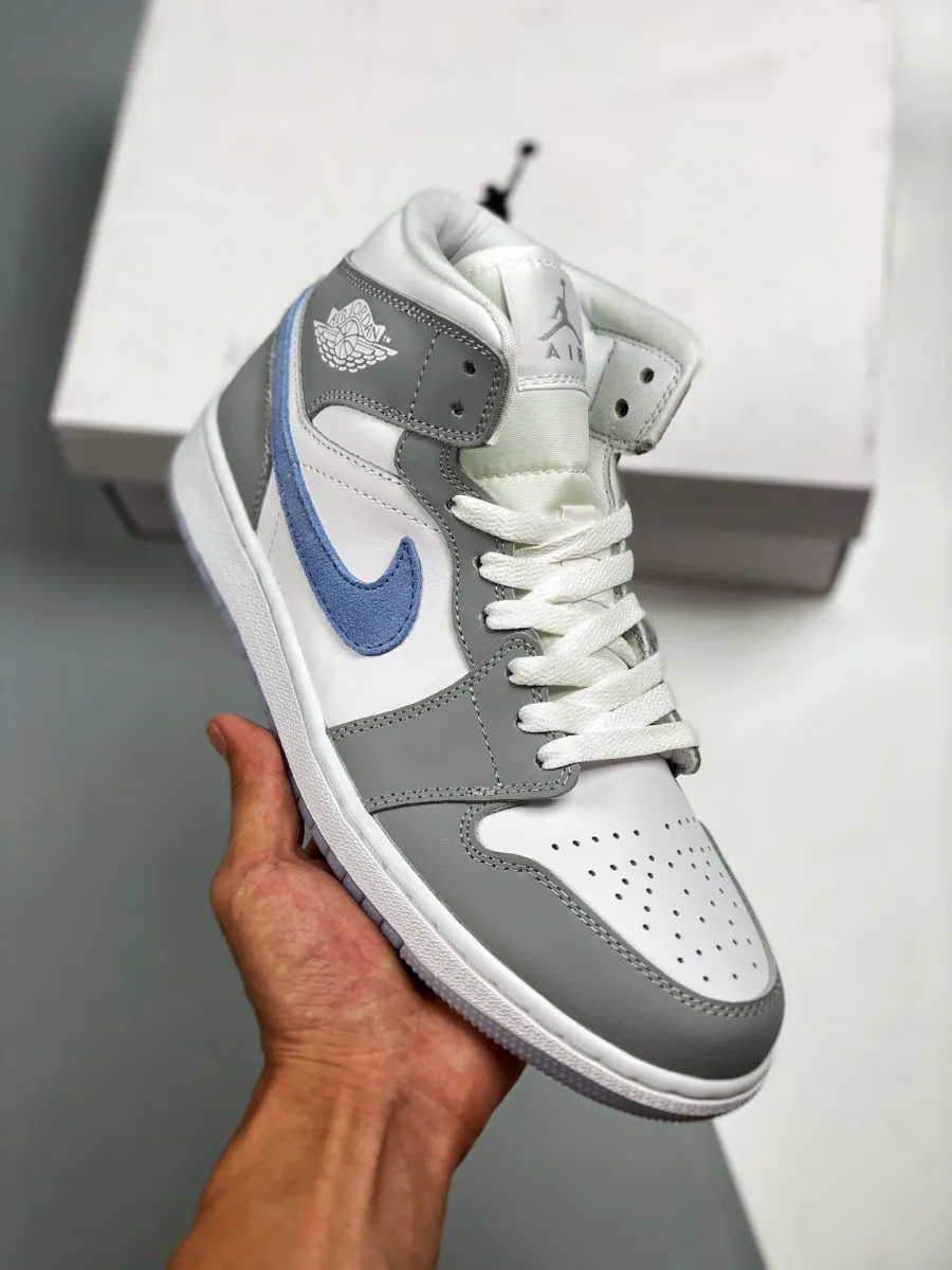 Air Jordan 1 Mid Wmns Aluminum White/Wolf Grey-Aluminium AJ1 #icy blue jordan 1
