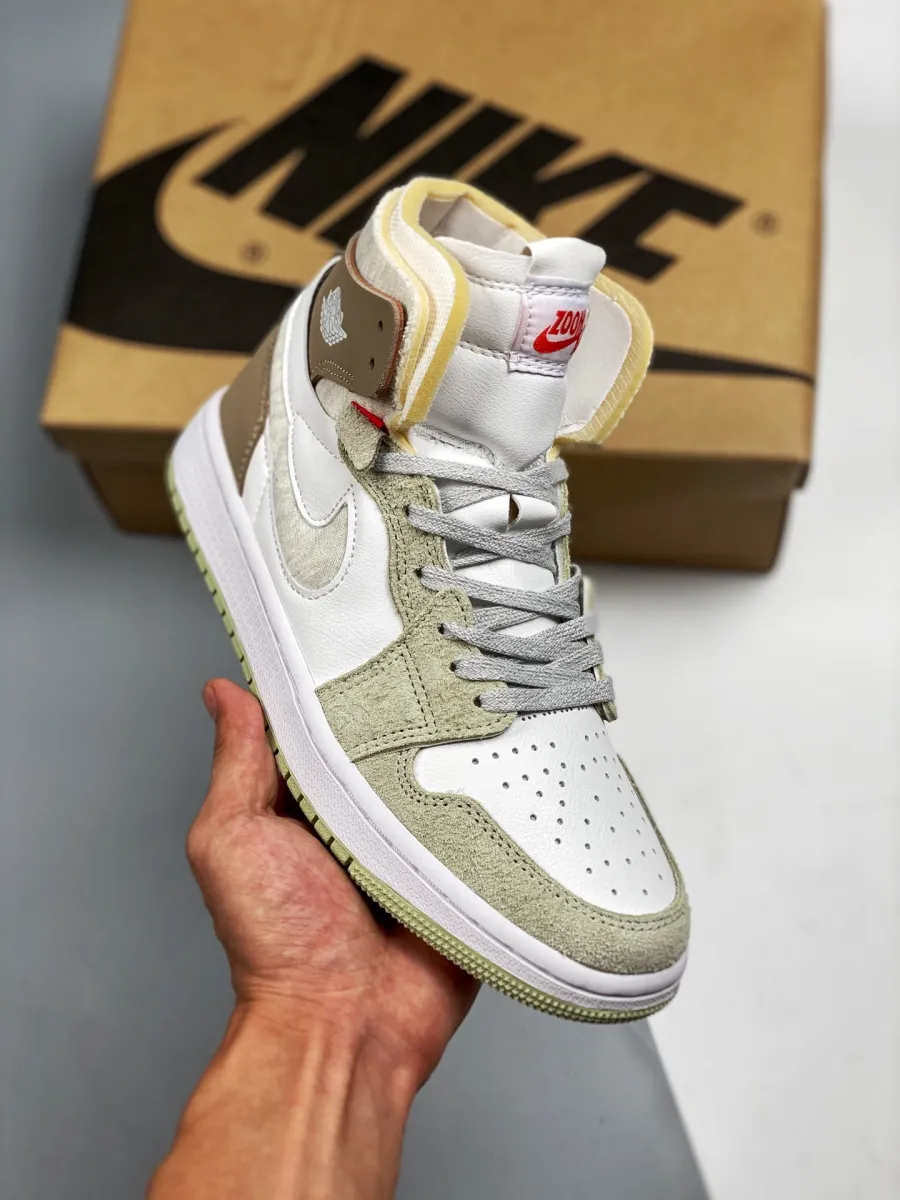 Air Jordan 1 High Zoom CMFT White Khaki CT0979-102 / olive color shoes