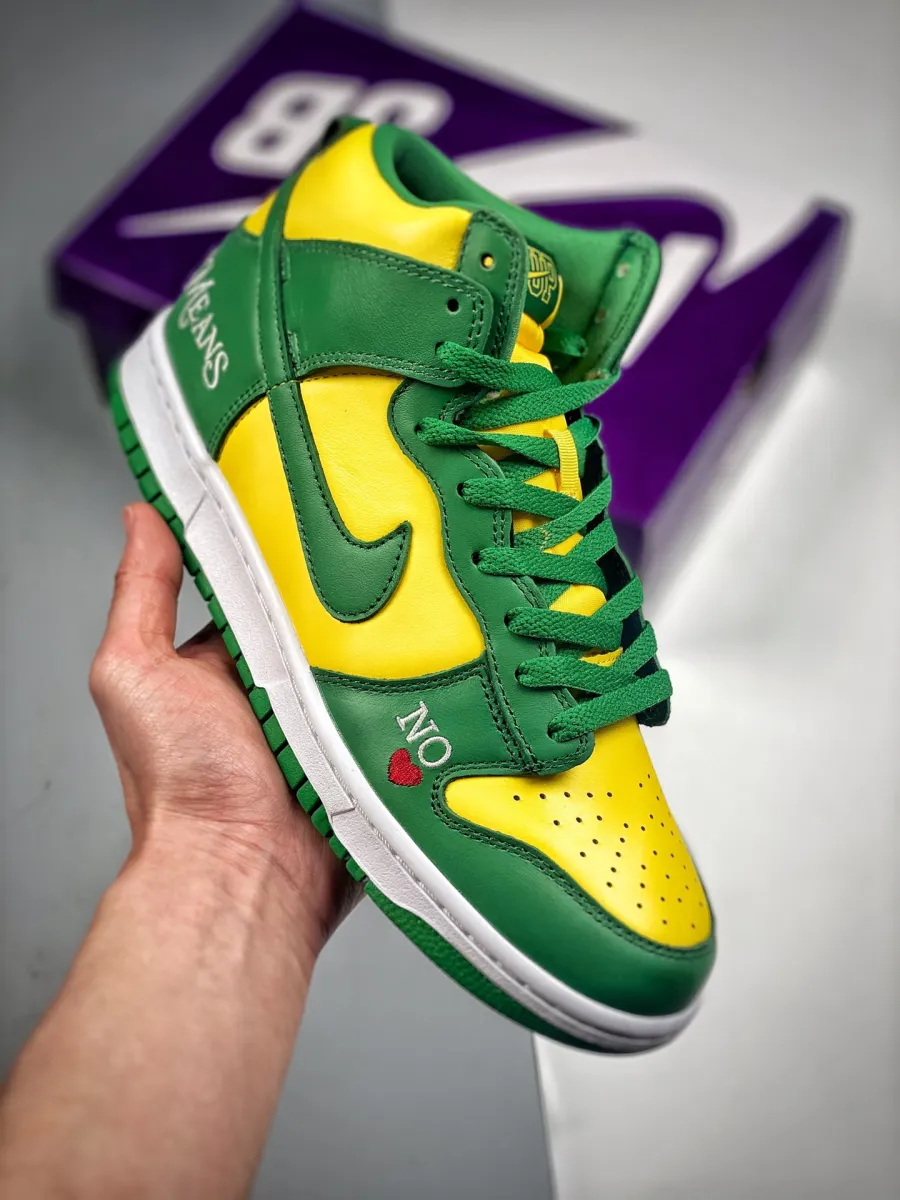 Supreme x Nike SB Dunk High 'By Any Means Brazil' Yellow Green DN3741-700 / supreme x nike sb dunk high by any means brazil