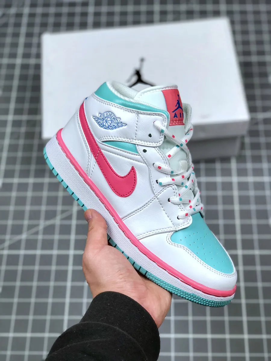 Air Jordan 1 Mid GS White/Digital Pink-Aurora Green-Soar #nike digital pink