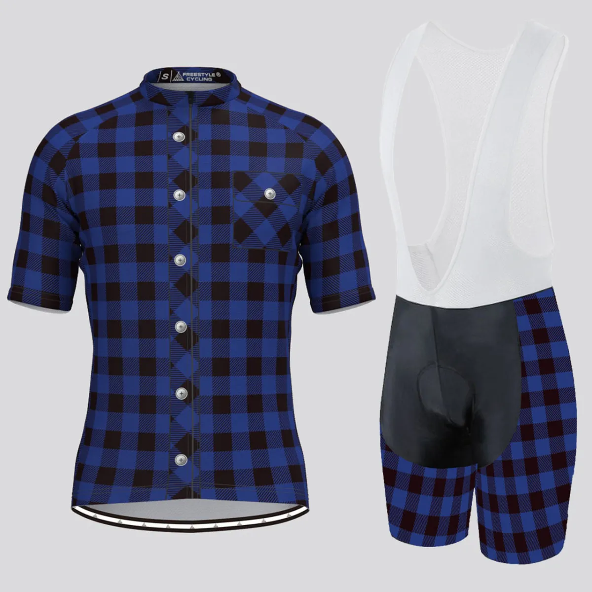 Plaid Checkered Shirt V2 Men's Cycling Kit Blue Outlet
