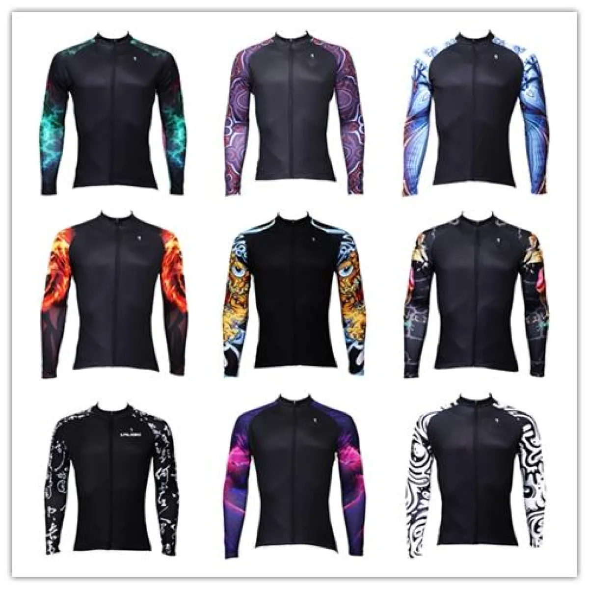 Cool-arm Men's Cycling Black Long-sleeve Jerseys Spring Autumn Shirt With Several Individual Styles