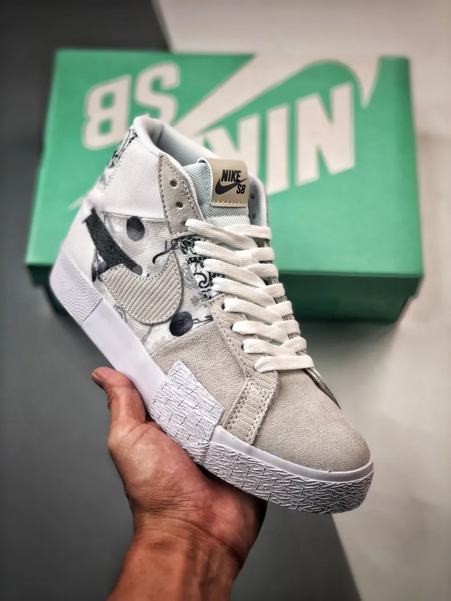 Women Nike Zoom Blazer Edge Floral Bandana White Grey DM0859-100 Flower Nike Blazers