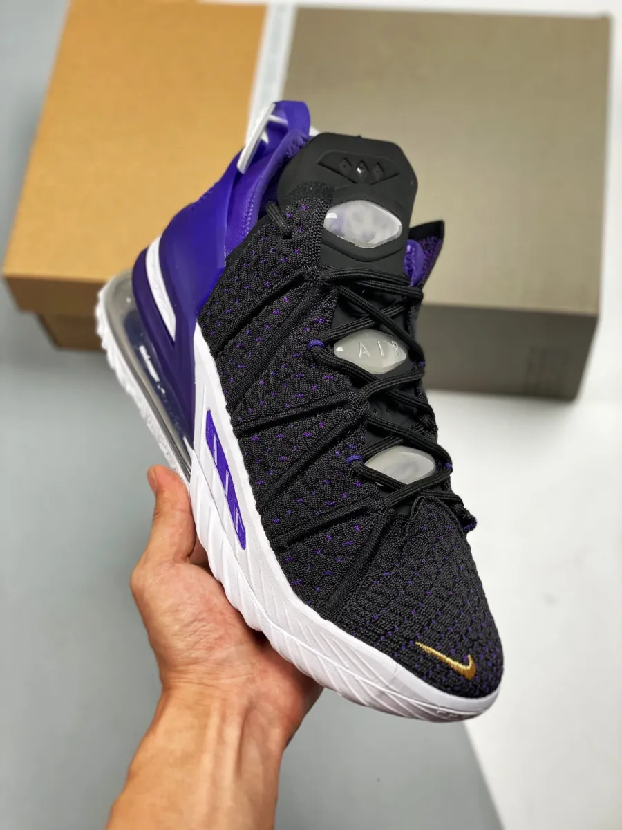 Nike LeBron 18 'Lakers' Black/Metallic Gold-Court Purple-White CQ9283-004 / purple and gold lebrons