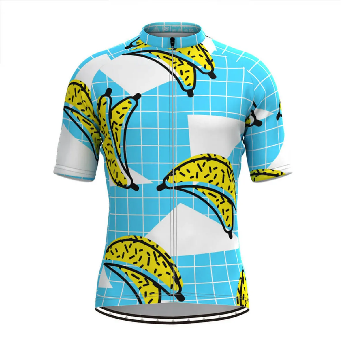 Men's Banana Print Blue Plaid Cycling Jersey Outlet