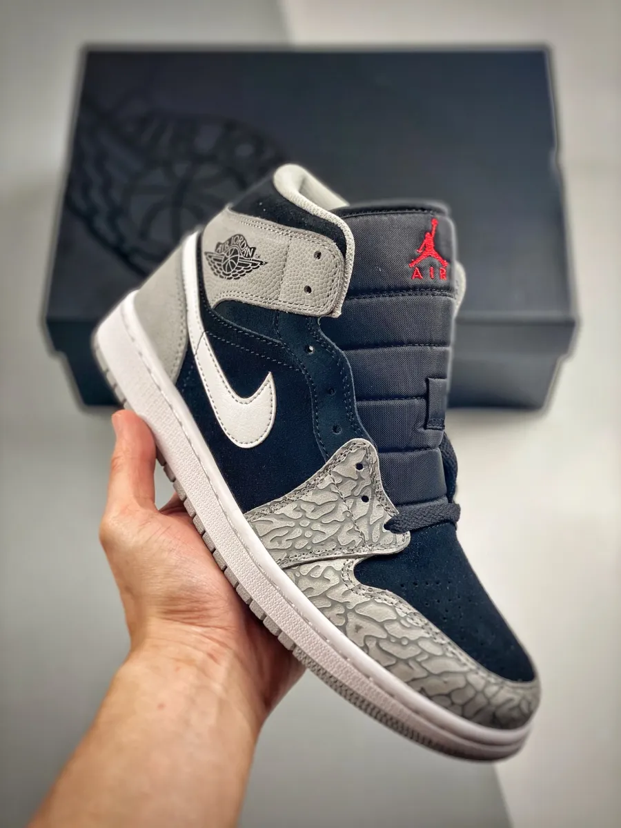 Air Jordan 1 Mid 'Elephant Print' Black Grey Elephant Print Retro 1
