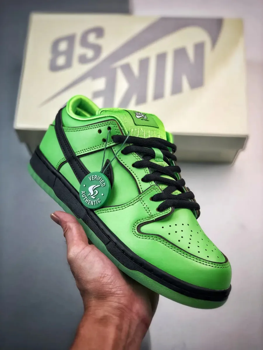 The Powerpuff Girls x Nike SB Dunk Low Buttercup Green Nikes