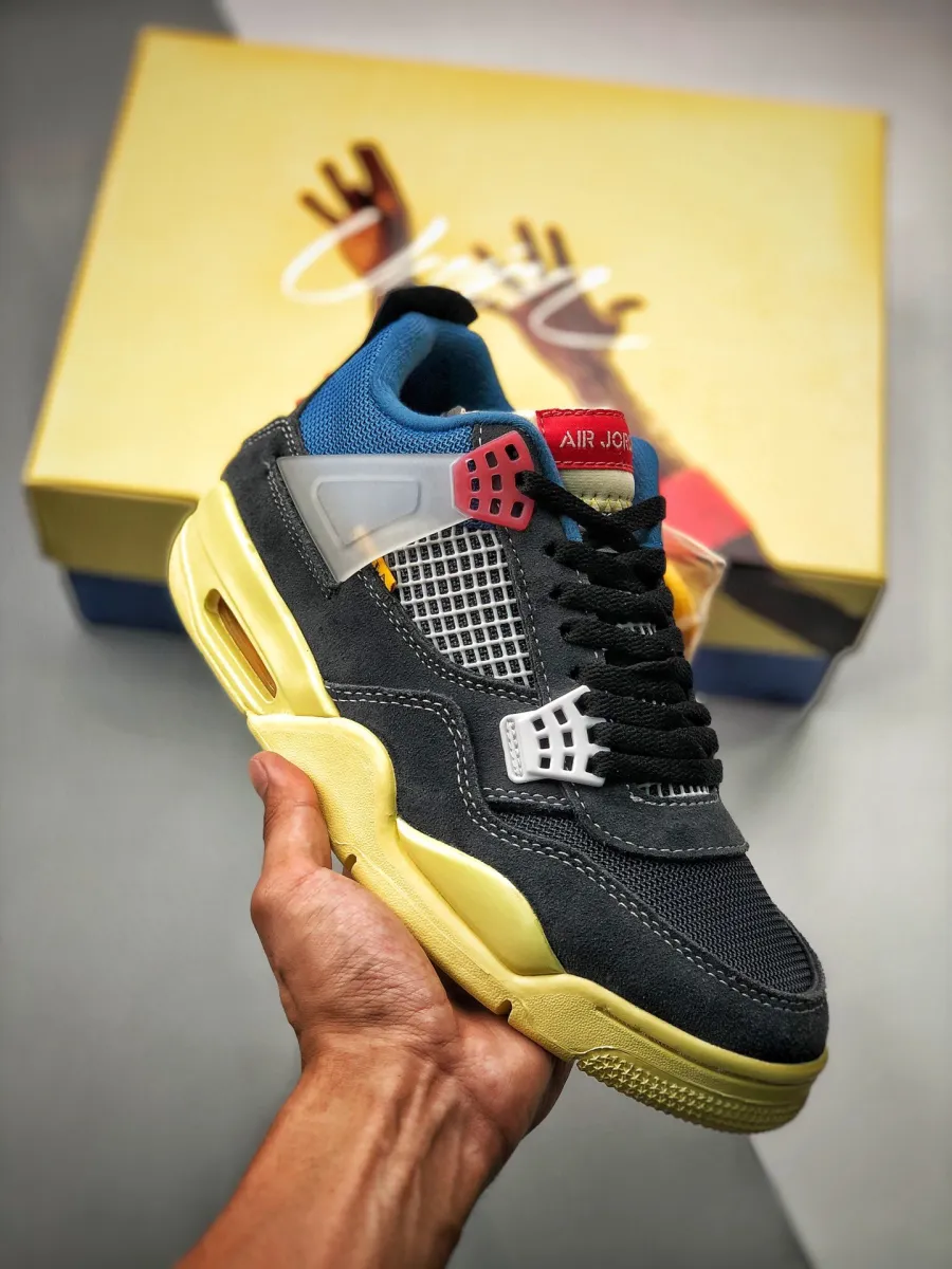 Union X Air Jordan 4 Off Noir/Brigade Blue-Dark Smoke Grey-Light Fusion Red Restock