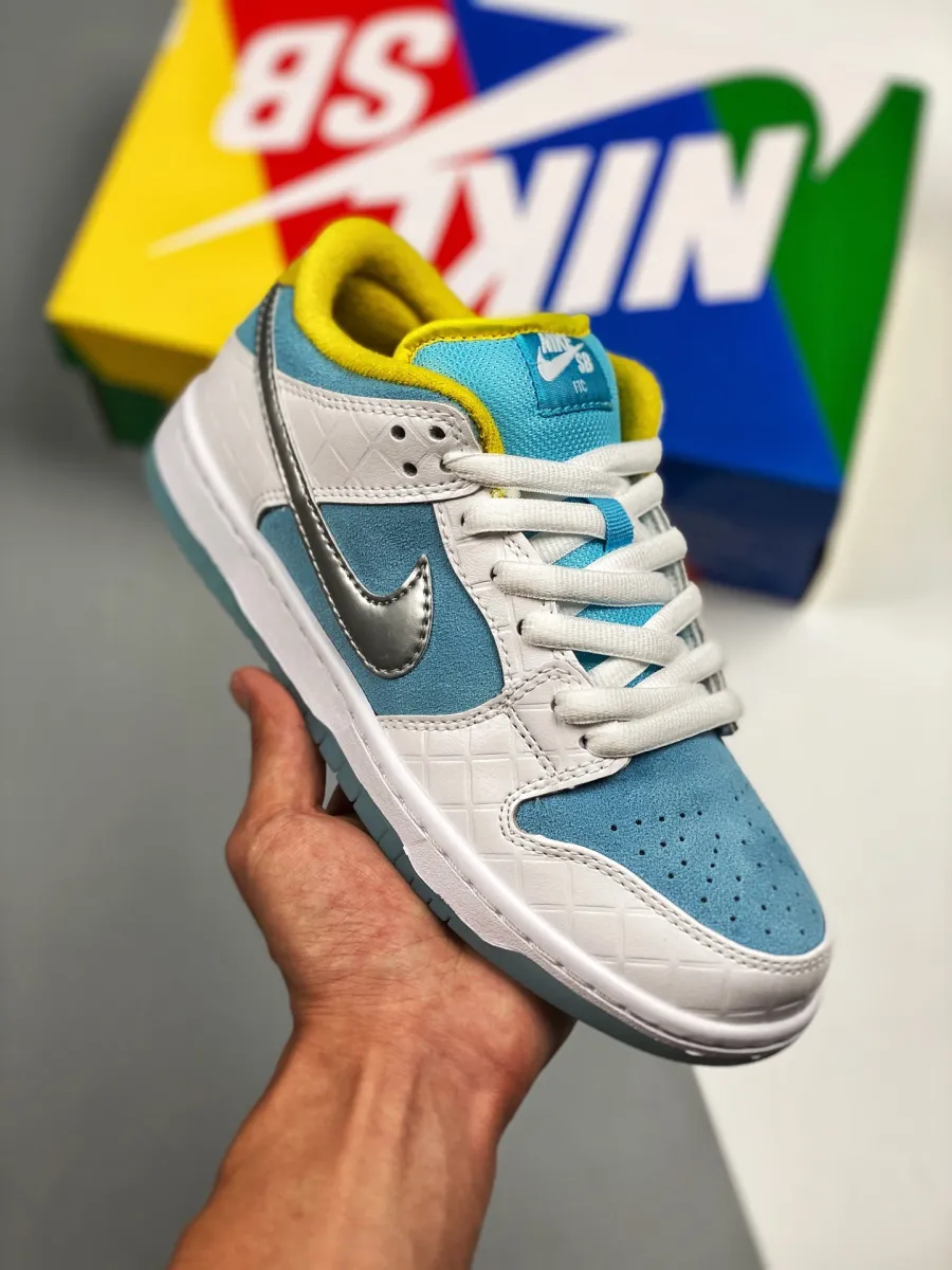 FTC x Nike SB Dunk Low White/Lagoon Pulse-Metallic Silver-Speed Yellow - nike sb ftc