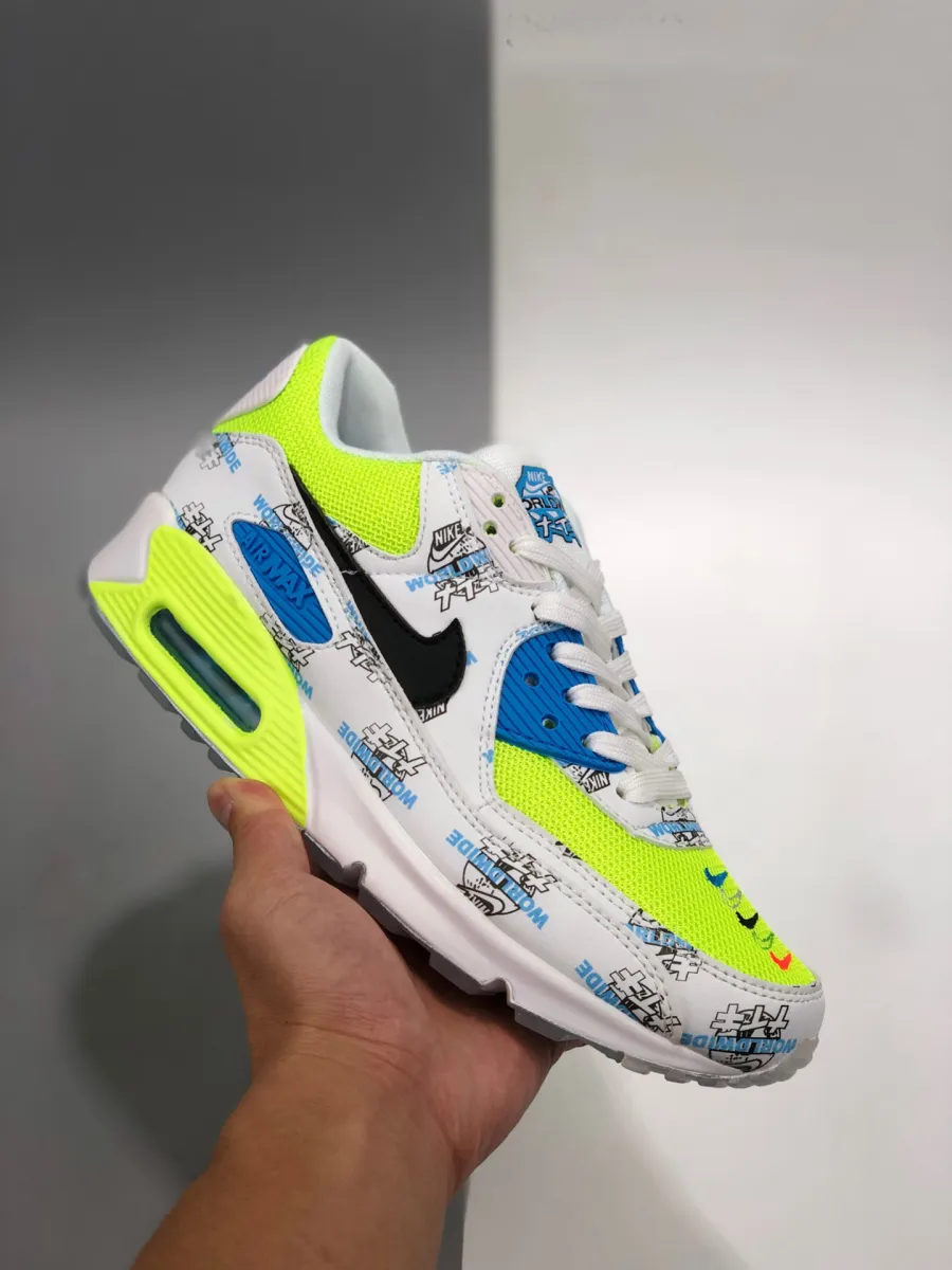 Nike Air Max 90 'Worldwide' White/White-Volt-Blue Fury DA1342-107 New Releases