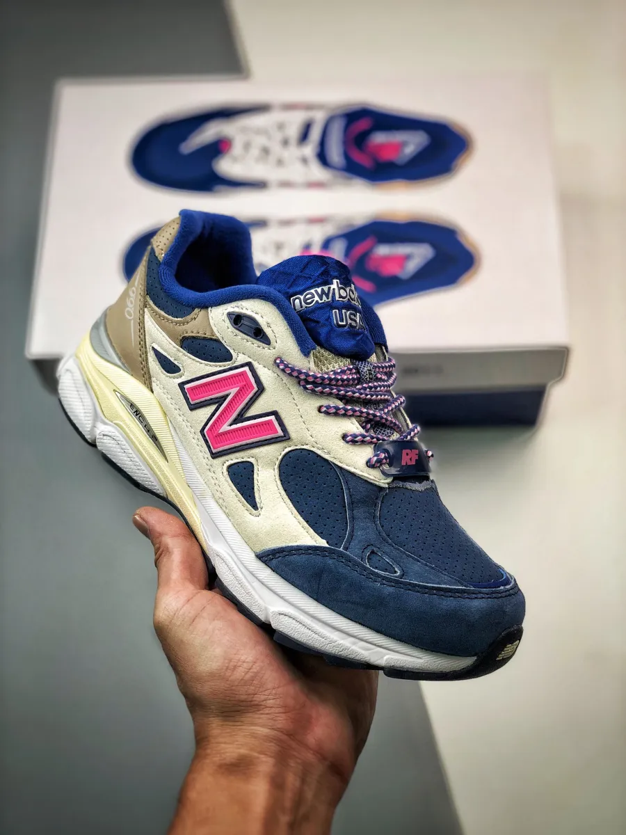 Kith x New Balance 990v3 'Daytona' Tan/Navy/Pink / kith new balance 990v3
