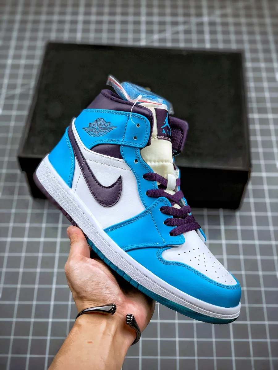 Air Jordan 1 Mid 'Hornets' Blue Lagoon/Grand Purple/White jordan 1 charlotte hornets