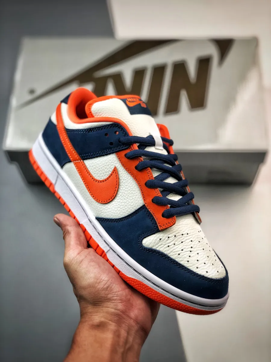 Nike SB Dunk Low Broncos White/Orange Blaze-Midnight Navy 304292-184 - navy white dunks