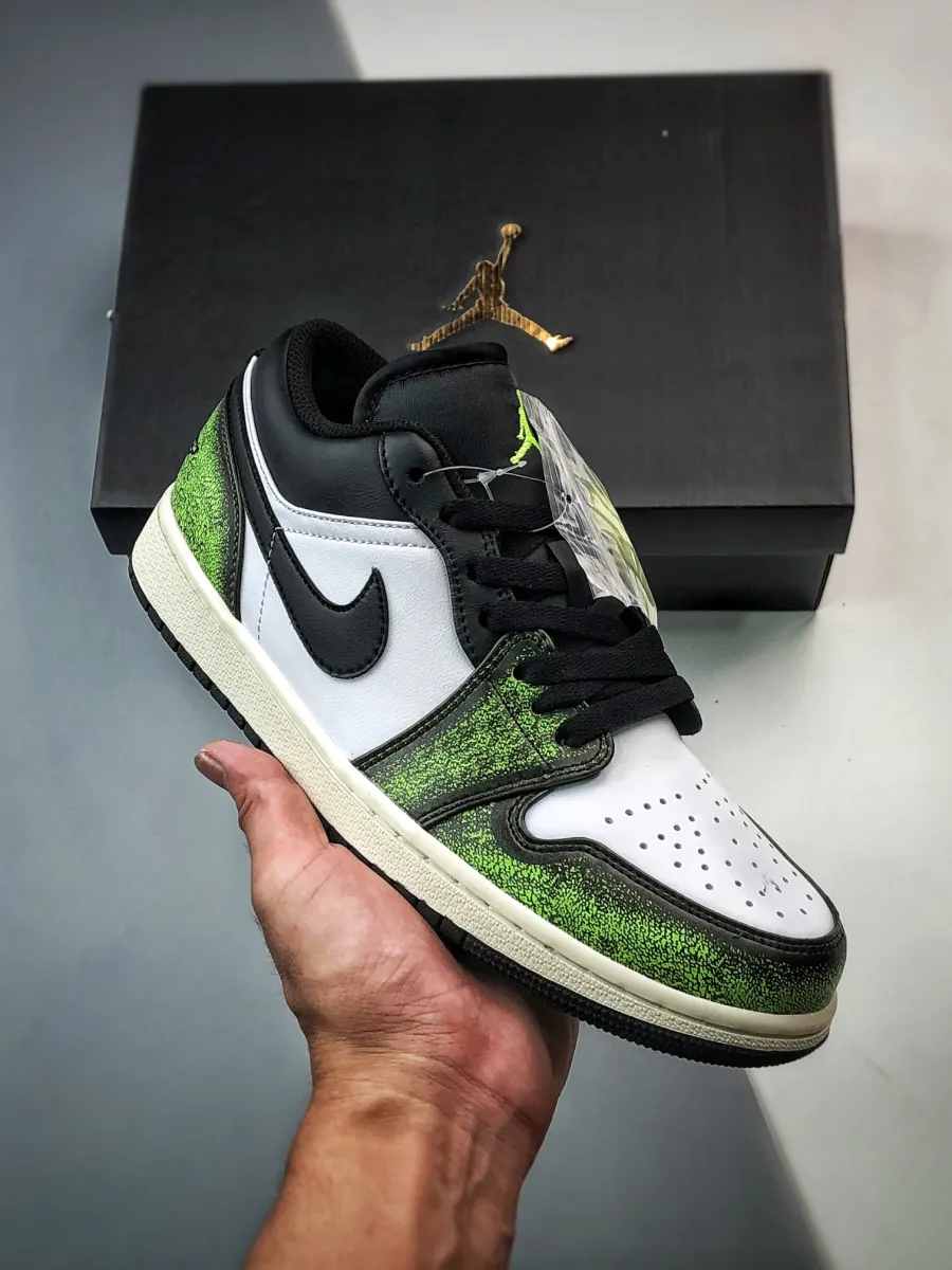 Air Jordan 1 Low Wear Away Black Green DN3705-003 Black Green And White Jordan 1
