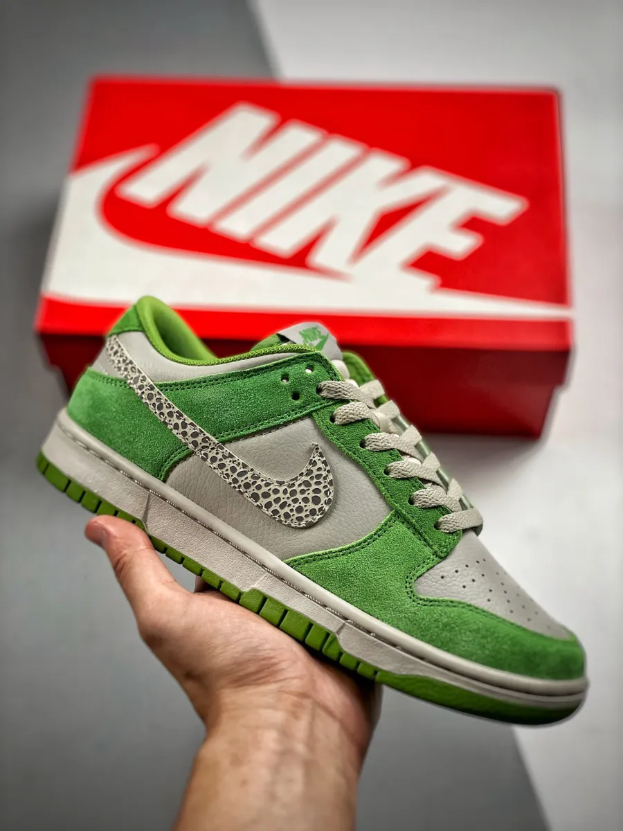 Nike Dunk Low Safari Swoosh Chlorophyll/Light Iron Ore-Cave Stone - safari dunks